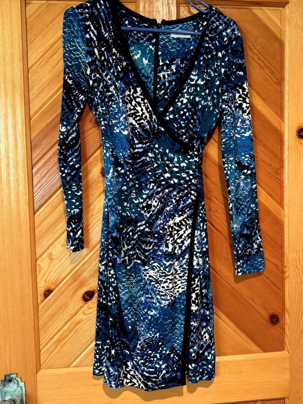 Calvin Klein Blue Multi-Print Long-Sleeve Wrap Dress